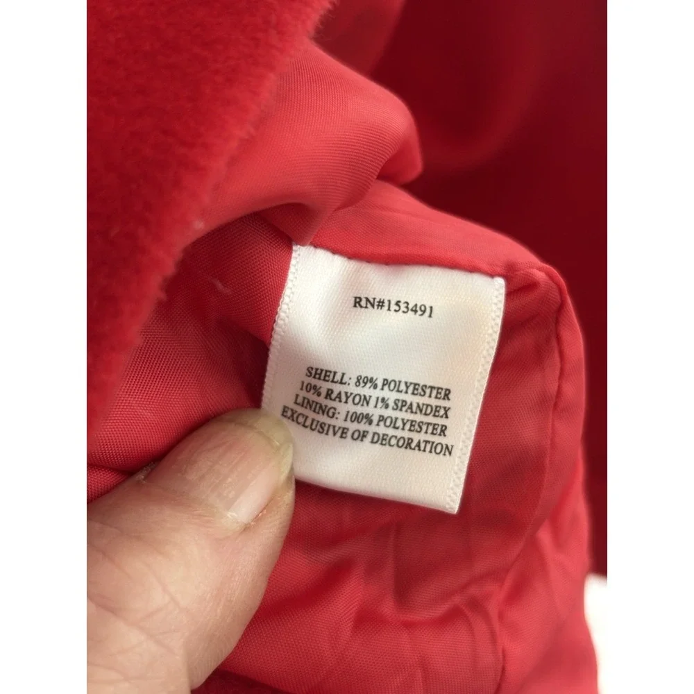 Hope & Henry Girls Red Dress Coat Sz 10 Double Breasted Black Velvet Trim Classi